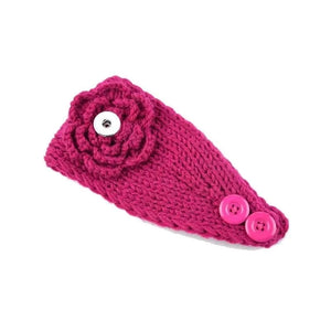 Headband- Knitted flower with snap button