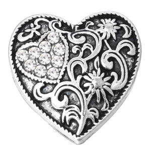 Snap- Vintage Stamped Metal Heart with Heart Gems /6 colors