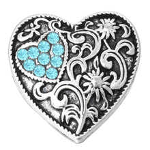 Load image into Gallery viewer, Snap- Vintage Stamped Metal Heart with Heart Gems /6 colors

