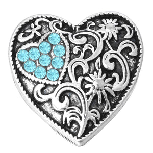 Snap- Vintage Stamped Metal Heart with Heart Gems /6 colors