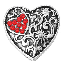 Load image into Gallery viewer, Snap- Vintage Stamped Metal Heart with Heart Gems /6 colors
