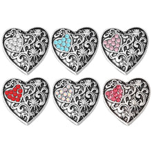 Load image into Gallery viewer, Snap- Vintage Stamped Metal Heart with Heart Gems /6 colors
