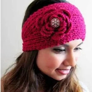 Headband- Knitted flower with snap button