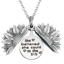 Load image into Gallery viewer, Sunflower Necklace- Openable Sunflower with an Inspirational Quote inside
