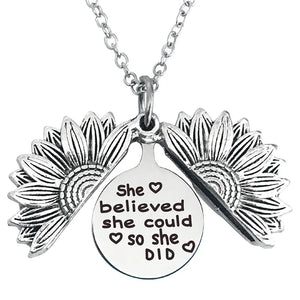 Sunflower Necklace- Openable Sunflower with an Inspirational Quote inside