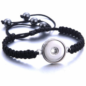 Bracelet- Braided Black bracelet with pull string ties 18mm