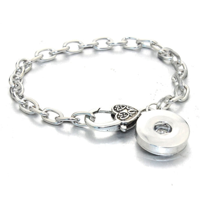 Bracelet- Chain Link with Snap Button & Heart Locket Clasp