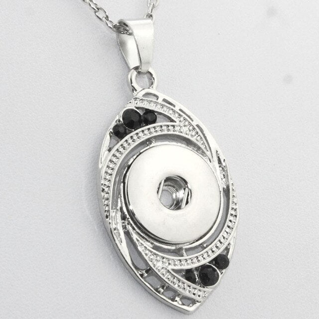 Necklaces- Oval Pendant with Black Rhinestones and Crystals