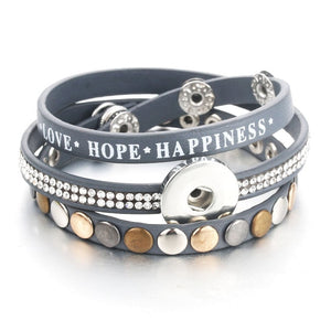 Bracelet- Love, Hope, & Happiness High Quality Leather / 5 colors